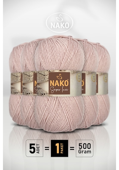 Süper İnci - 318 Gül Goncası - 5'li Paket - 100gr/260m - El Örgü İpi - Atkı Yelek Kazak İpi