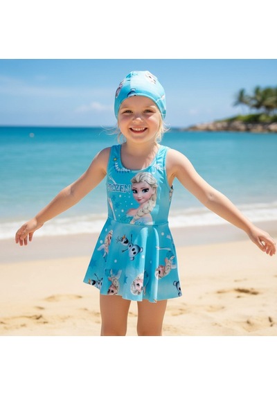 Milays Kız Çocuk Etekli Boneli Mayo Bikini Turkuaz