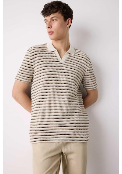 DeFacto Regular Fit Polo Yaka Çizgili Dokulu Kısa Kollu Tişört D7249AX25SPER85