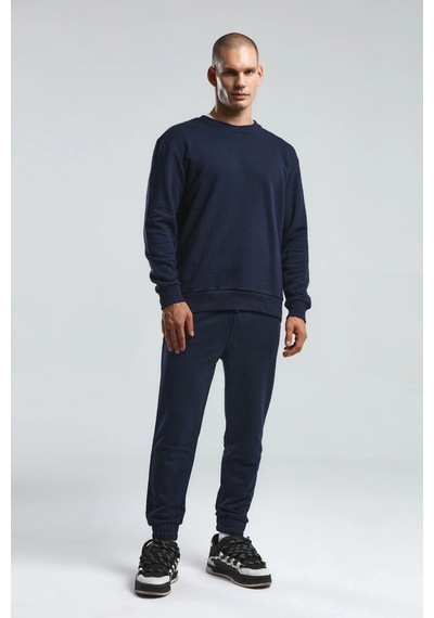 Erkek Bisiklet Yaka Uzun Kol Basıc Sweatshirt Lacivert Lacivert