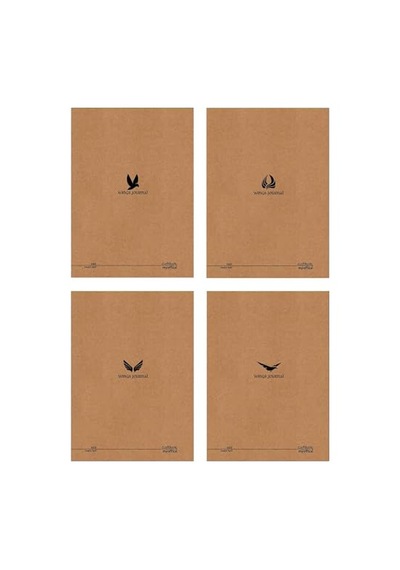 Wings Journal 4'lü Kareli Tel Dikişli Defter Seti Kraft Kapak, Hafif Holme Kağıt, A5 Toplam 384 Sayfa Genel