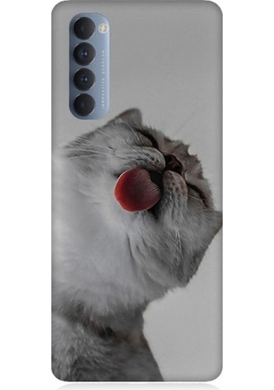Oppo Reno 4 Pro Uyumlu Dilini Çıkaran Kedi Desenli Silikon Kılıf