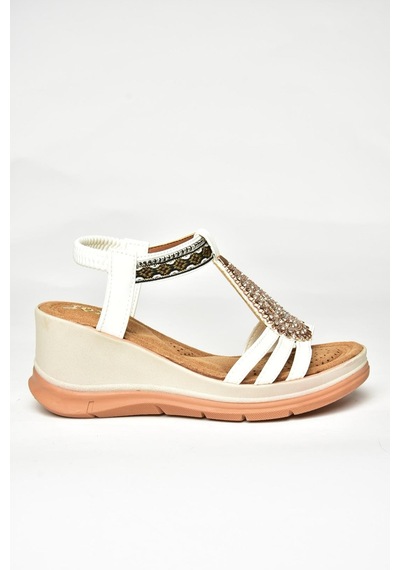Fox Shoes U258916109 Beyaz Dolgu Tabanlı Kadın Sandalet Beyaz