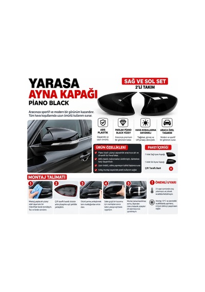 Toyota Corolla E170 2013 2014 2015 2016 2017 2018 Uyumlu Yarasa Batman Ayna Kapağı Takımı Parlak Siyah