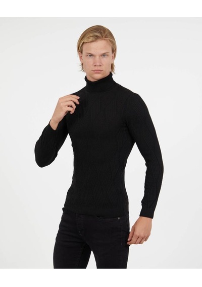 Elku Moda Erkek Boğazlı Triko Kazak Pamuklu Kendinden Desenli Balıkçı Yaka Slimfit Kazak Siyah Elku Moda Erkek Boğazlı Triko Kazak Pamuklu Kendinden Desenli Balıkçı Yaka Slimfit Kazak Siyah