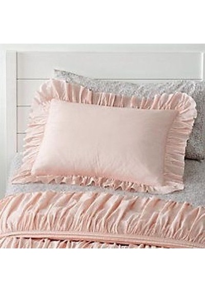 Pembe Fırfırlı Pamuk Saten Yastık Kılıfı Ikili