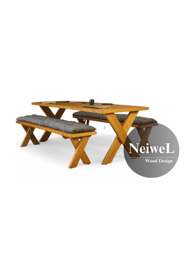 Neiwel Odes Doğal Ahşap Banklı Toplantı Masasıı x 120 x 300 Açık Ceviz