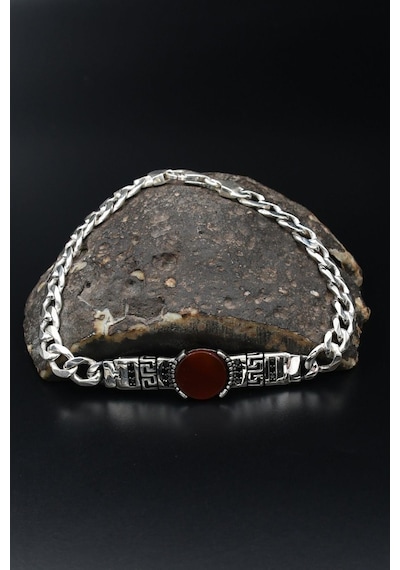 Akik Taşlı 7mm Gurmet Zincir 925 Ayar Gümüş Bileklik 901704