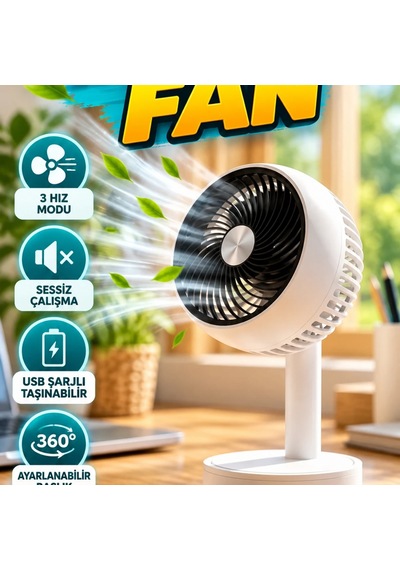 Usb Şarjlı Taşınabilir Mini Fan 3 Hızlı Sessiz Masa Ve Araç Vantilatörü