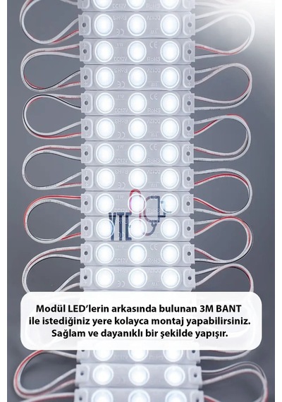 Beyaz Yapışkanlı Modül Led İç/dış Mekan Uyumlu 12 Volt Güçlü Aydınlatma 1 Metre