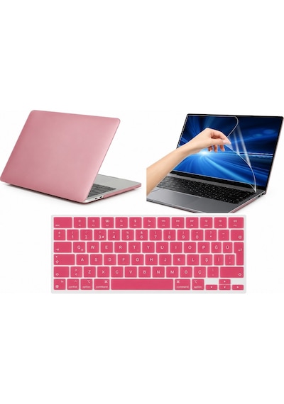 Arabulalaca Macbook Air 13.6 Inç A3449 A3240 A3113 A2681 M2 / M3 / M4 / M5 Kılıf Hardcase Kapak Klavye Koruyucu +ekran Koruyucu 3 L Pembe