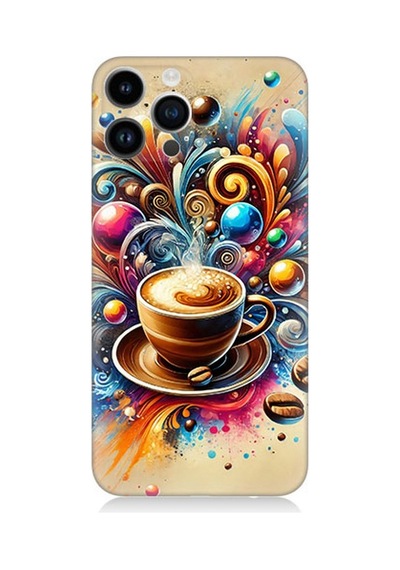 Apple Uyumlu iPhone 14 Pro Kahve Ve Renkli Dalgalar Desenli Silikon Kılıf Çok