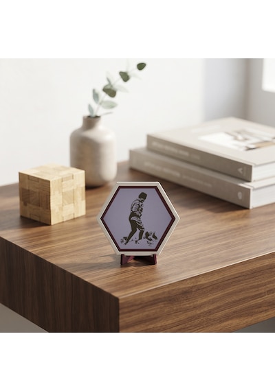 Modern Atatürk Desenli Dekoratif Masaüstü Dekoru, Kitaplık Ve Konsollar İçin Özgün Aksesuar 10x10 Cm, Mor