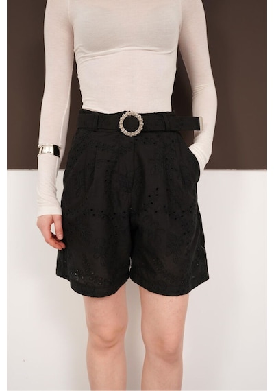 Verymoda Nakışlı Vual Şort D2821 Siyah