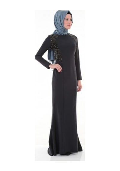Nidya Moda Kombinli Lacivert Elbise-4048Pl Lacivert