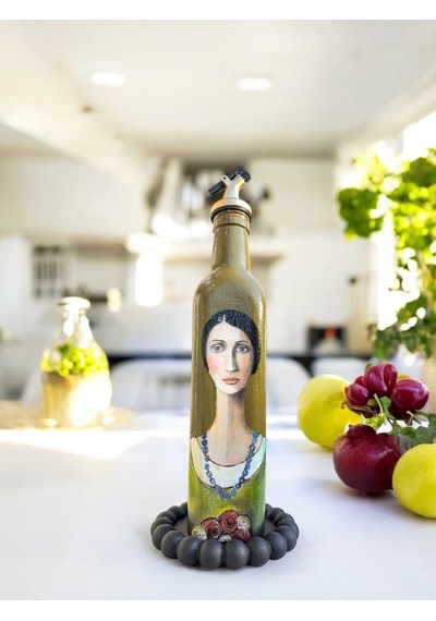 500 Ml El Yapımı Kadın Portreli Cam Yağdanlık Sosluk, Sirkelik, Mutfak & Sofra Aksesuarı, Sunum Yeşil,