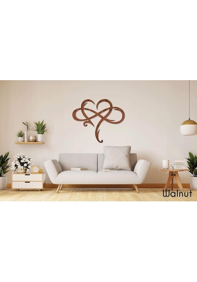 Kalp Sonsuzluk Ceviz Doğal Ahşap Kaplama Duvar Dekoru, Sonsuz Kalp Modern Ahşap Duvar Sanatı, 50 Cm Yükseklik Çok Renkli