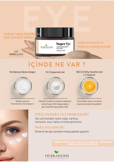 Super Eye Koyu Halka Ve Kırışıklık Karşıtı Kolajen + C Vitamini Nemlendirici Göz Çevresi Kremi