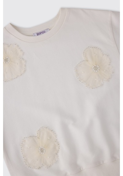Panço Kız Çocuk Ekru Sweatshirt Krem