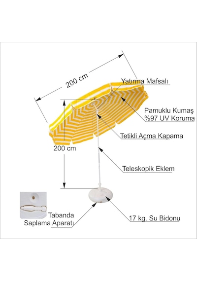 Plaj Sahil Bahçe Balkon Kumsala Çift 2 Koltuk Bardaklık Şezlonglu Kaideli Ağırlıklı Şemsiye Gölgelik Diğer