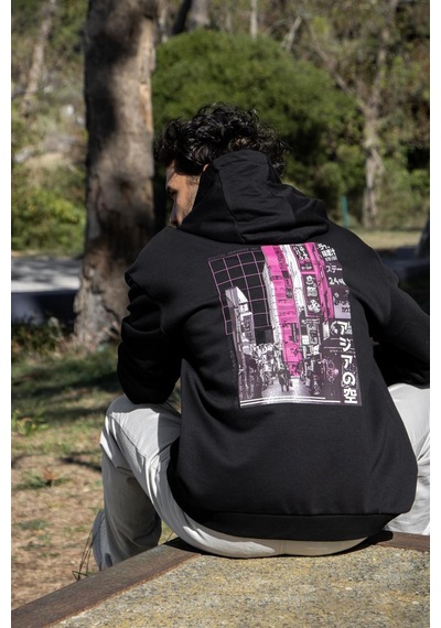 Brz Collection Unisex Oversize Asian Street Sweatshirt Hoodie Siyah