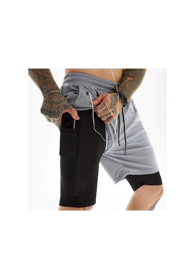 Mooly Unisex Koşu Ve Antrenman Sporcu Şortu 2 In 1 Açık Gri