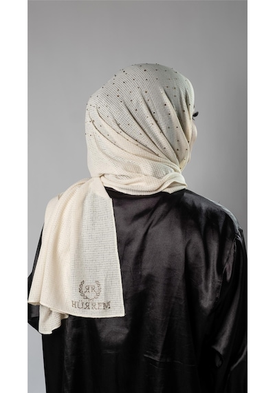 Hürrem Bone Krem Pratik Hazır Geçmeli Tesettür Şal Örme Kumaş Taş Desenli 2118t 40