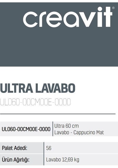 Creavit Set Üstü Ul060 Ultra 60CM Lavabo - Cappucino Mat