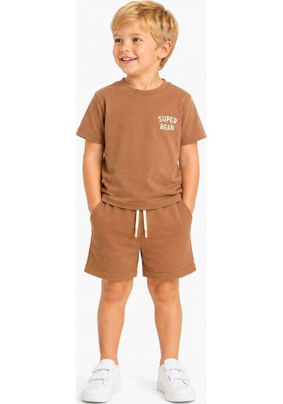 Haribo Lisanslı Yazı Baskılı Çocuk T-shirt Şort Takım Mocha
