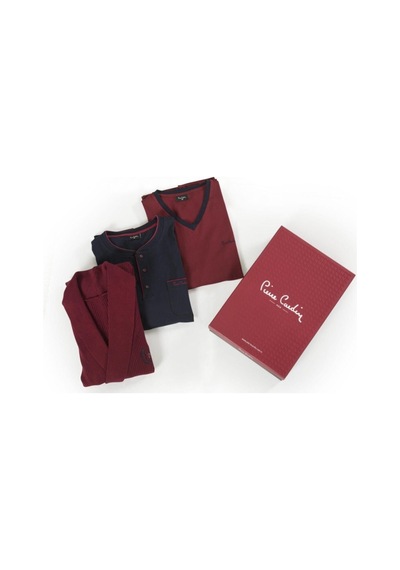 Pierre Cardin Erkek Çeyizlik Triko Ropdöşambır Ve Pijama 5'li Set Takım Bordo