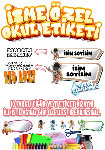 Okul Etiketi Kalem Defter Etiketi İsme Özel Etiket Set08