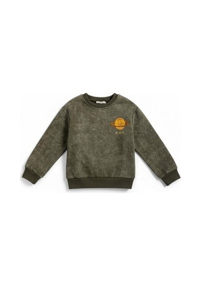 Zekids Erkek Çocuk Pamuklu Gezegen Baskılı Batik Sweatshirt-16332 YESIL