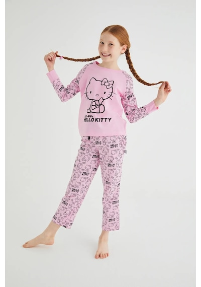 Hello Kitty Kız Çocuk Pembe Kız Uzun Kol Pamuklu Pijama Takımı Renklı