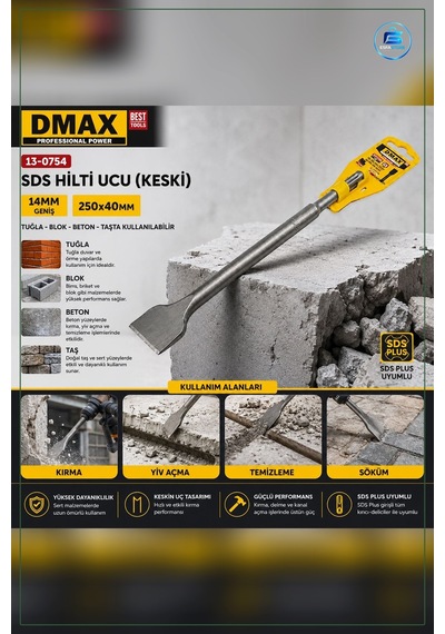 Sds Keski 14 Mm Geniş 250x40 Yüksek Alaşımlı Beton Taş Kırma Kazı