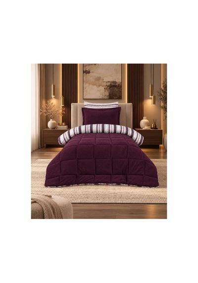 Tek Kişilik Uyku Seti Sherpa Comforter Mürdüm Mürdüm