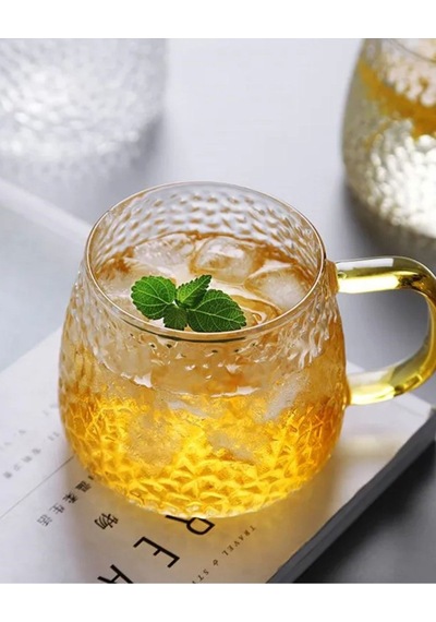 Morponi Borosilikat Cam Lüks Buzlu Cam Kupa Gold Sap Detaylı 350 Ml 4 Adet Şeffaf