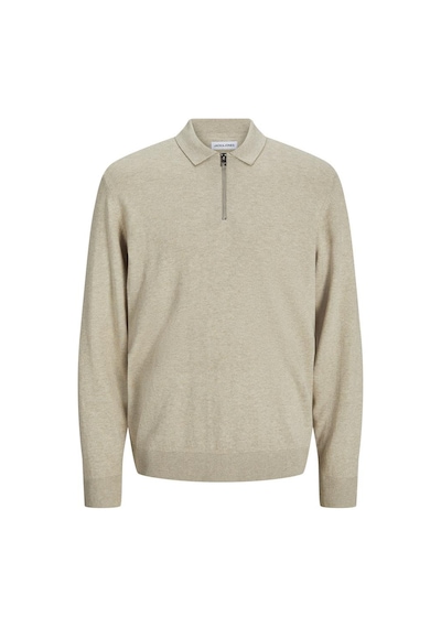 Jack & Jones Jjeemıl Knit Polo Yarım Fermuar Uzun Kollu Erkek Triko Gri