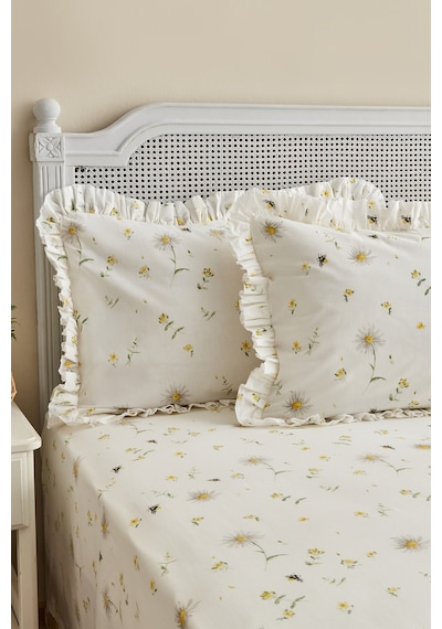 Karaca Home Emma %100 Pamuk Fırfırlı Çift Kişilik Çarşaf Takımı Sarı (PP)