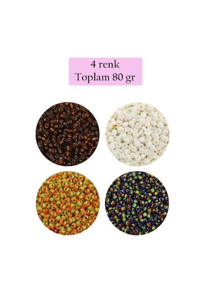 Dökme Cam Kum Boncuk 11/0 2 Mm - 4 Renk - Toplam 80 Gram - Bnc406