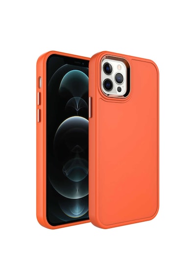 Zore Apple Uyumlu iPhone 12 Pro Max  Metal Çerçeve Ve Buton Tasarımlı Sert Botox Kılıf-t Turuncu