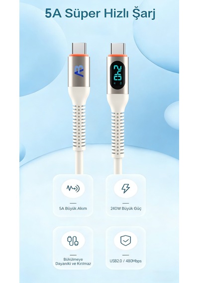 Apollobell Cch28-007 240w Şarj Kablosu + Seyahat Tutucusu