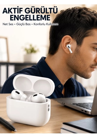 Aktif Gürültü Engelleyici Kablosuz Bluetooth Kulaklık Şarj Kutulu Uzun Ömürlü Yeni Nesil 1