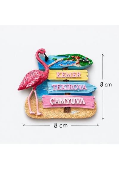 Flamingo Buzdolabı Magneti 8x8 Cm Dekoratif Turistik Hatıra Kemer Tekirova Çamyuva