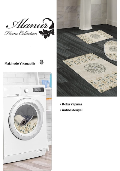 Dekoreko Kaymaz Taban Djt 3 Lü Banyo Paspas Takımı Star Pamuk Karışık Modern 1491 Bej