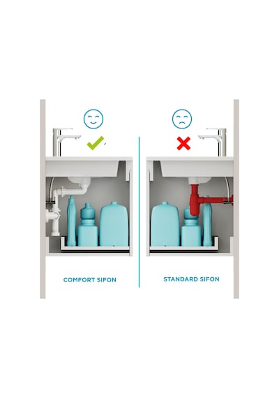 Aqua Bagno Comfort Yer Kazandıran Lavabo Sifonu + Pop-up Sifon, Beyaz Seramik Başlıklı ,taşma Delikli, 1 -1/4 Beyaz