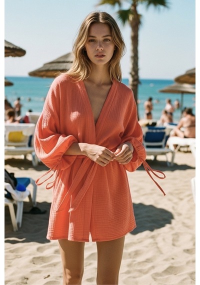 Combattente Exclusive Products Yeni Sezon Müslin Kimono - Bağlamalı Kol Detayı, Lüks Oversize Kadın Kimono - Oeko-tex Sertifikalı Kumaş Turuncu Combattente Exclusive Products Yeni Sezon Müslin Kimono - Bağlamalı Kol Detayı, Lüks Oversize Kadın Kimono - Oeko-tex Sertifikalı Kumaş Turuncu