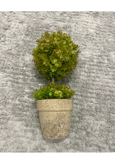 Premium Yapay Sukulent / Canlı Görünümlü Dekoratif Bitki - Gri Saksılı 13x17 Cm Haki