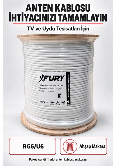 Fury 64 Tel Rg6-u6 Koaksiyel Tv Ve Uydu Anten Kablosu 300 Metre
