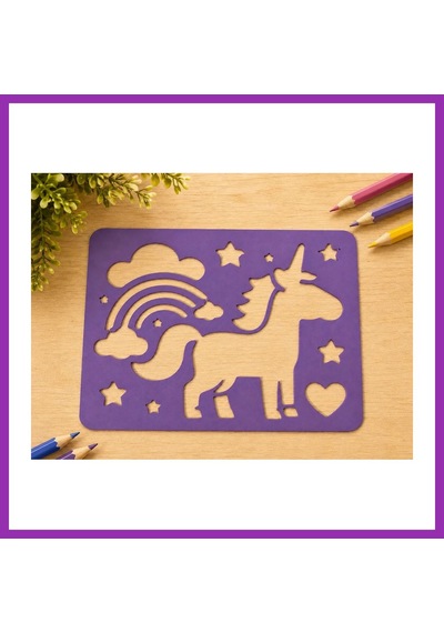 Bezos 3d Baskı Unicorn Ve Gökkuşağı Çizim Şablonu - Desen Kalıbı - Mor Bty