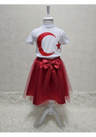 Ay Yıldızlı Tişört Kırmızı Tütü Etek Takım